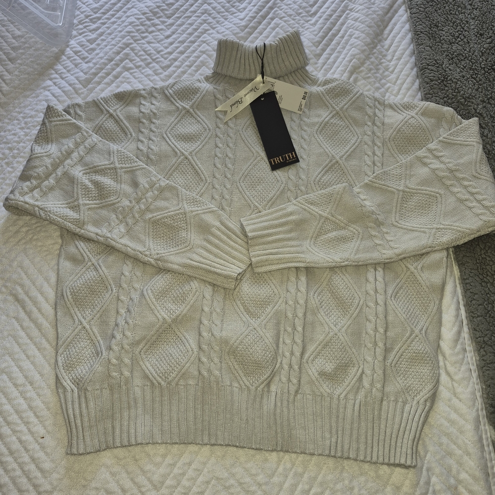 Truth Cream Diamond Knit Turtleneck Sweater